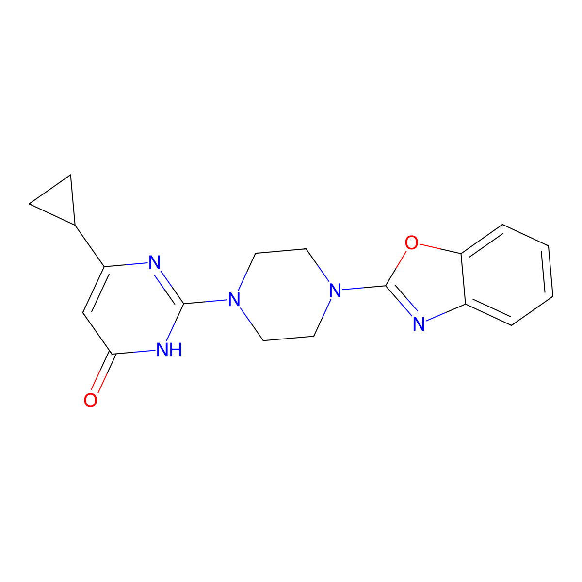 2-[4-(1,3-Benzoxazol-2-yl)piperazin-1-yl]-6-cyclopropyl-3,4-dihydropyrimidin-4-one molecular structure, CAS 2640903-91-7