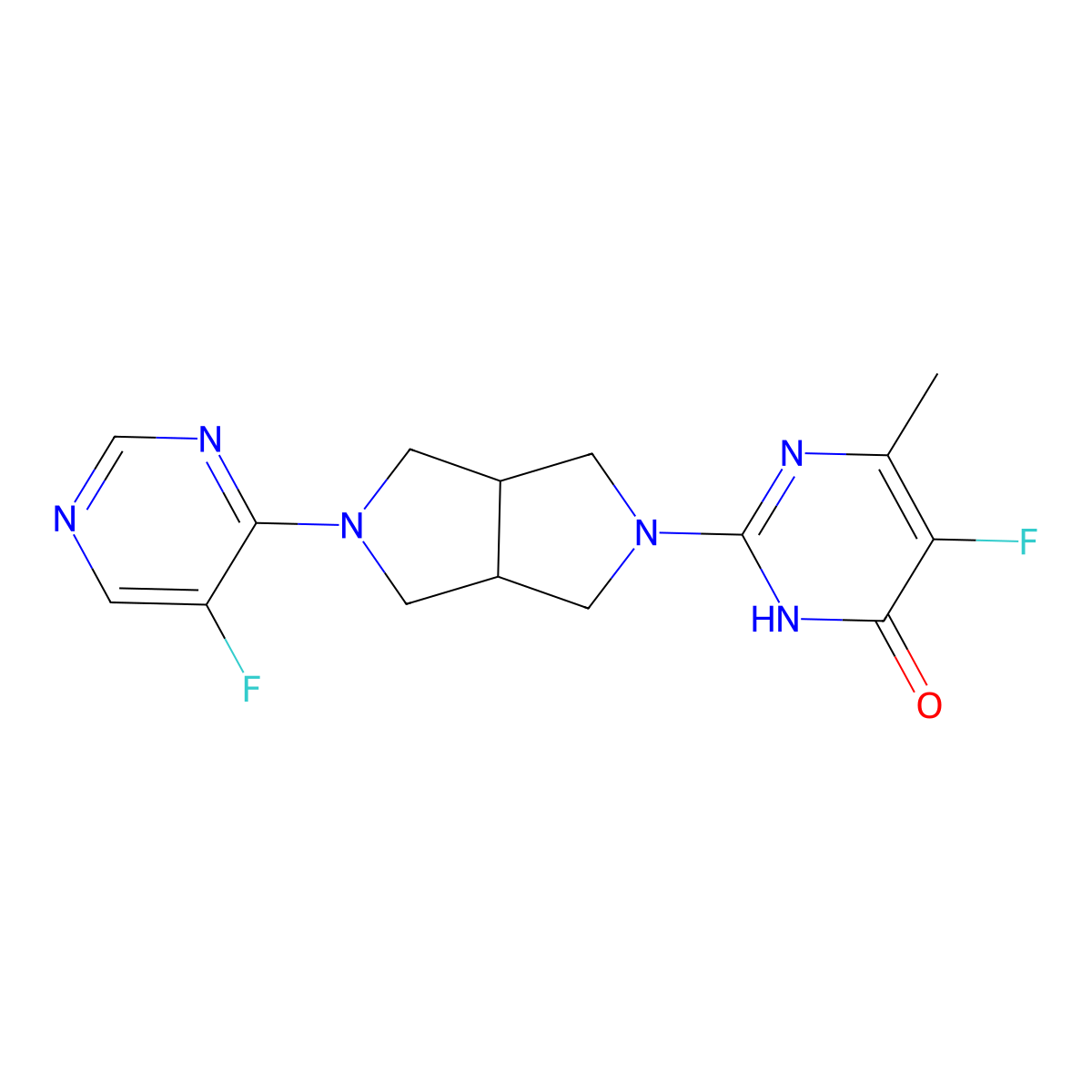 5-Fluoro-2-[5-(5-fluoropyrimidin-4-yl)-octahydropyrrolo[3,4-c]pyrrol-2-yl]-6-methyl-3,4-dihydropyrimidin-4-one molecular structure, CAS 2640903-92-8