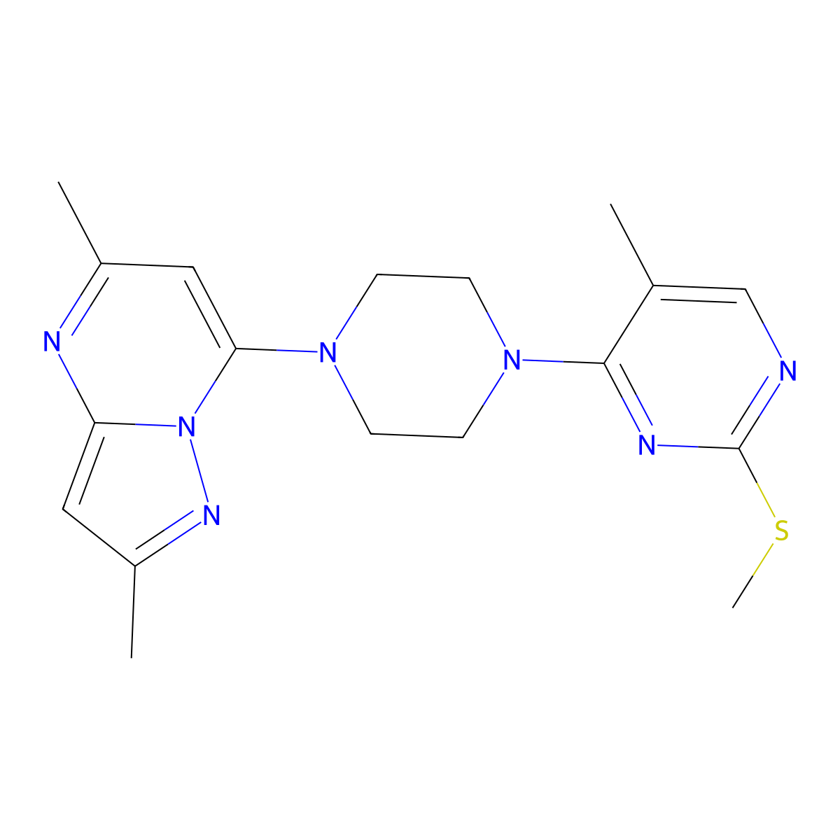 4-(4-{2,5-Dimethylpyrazolo[1,5-a]pyrimidin-7-yl}piperazin-1-yl)-5-methyl-2-(methylsulfanyl)pyrimidine molecular structure, CAS 2640903-93-9
