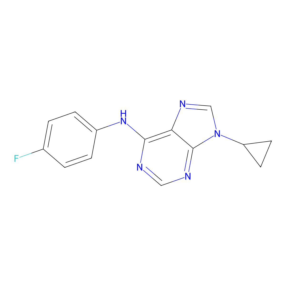 9-cyclopropyl-N-(4-fluorophenyl)-9H-purin-6-amine molecular structure, CAS 2640903-96-2