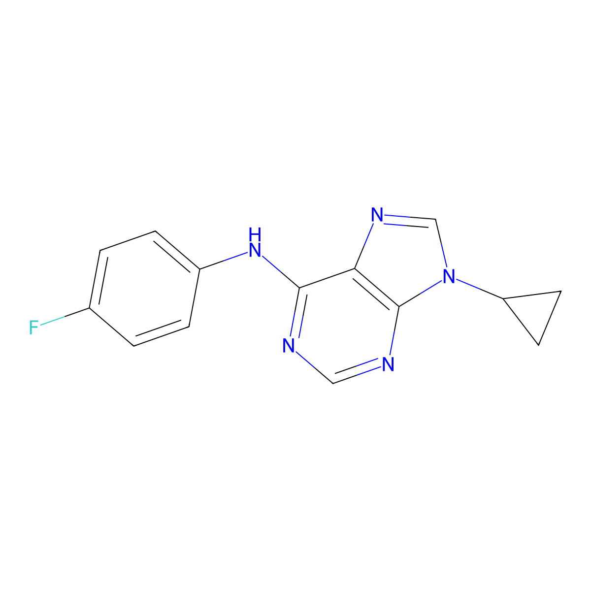 9-cyclopropyl-N-(4-fluorophenyl)-9H-purin-6-amine molecular structure, CAS 2640903-96-2