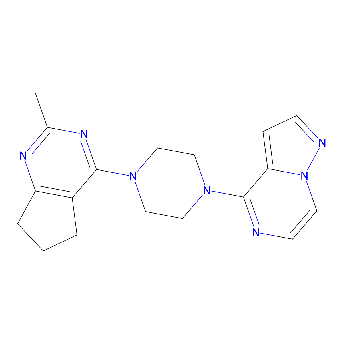 1-{2-methyl-5H,6H,7H-cyclopenta[d]pyrimidin-4-yl}-4-{pyrazolo[1,5-a]pyrazin-4-yl}piperazine molecular structure, CAS 2640903-99-5