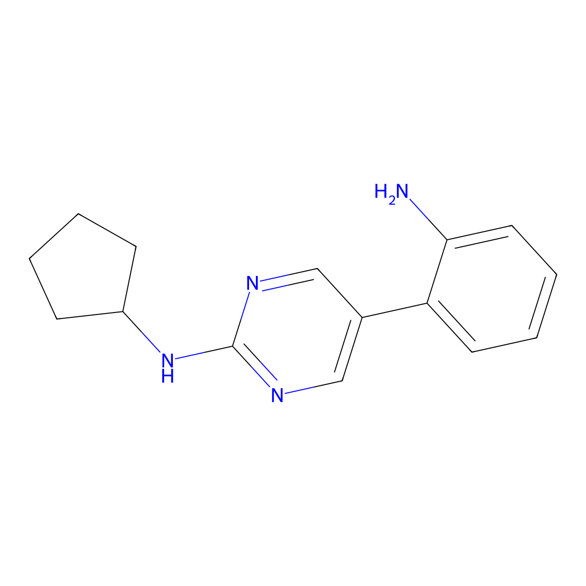 5-(2-aminophenyl)-N-cyclopentylpyrimidin-2-amine molecular structure, CAS 2640904-01-2