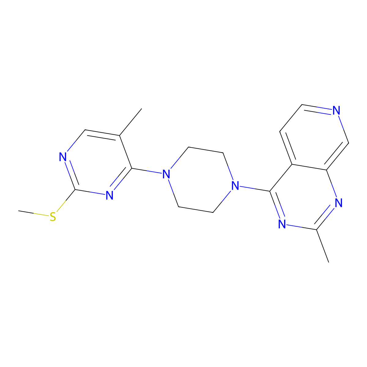 5-Methyl-4-(4-{2-methylpyrido[3,4-d]pyrimidin-4-yl}piperazin-1-yl)-2-(methylsulfanyl)pyrimidine molecular structure, CAS 2640904-02-3