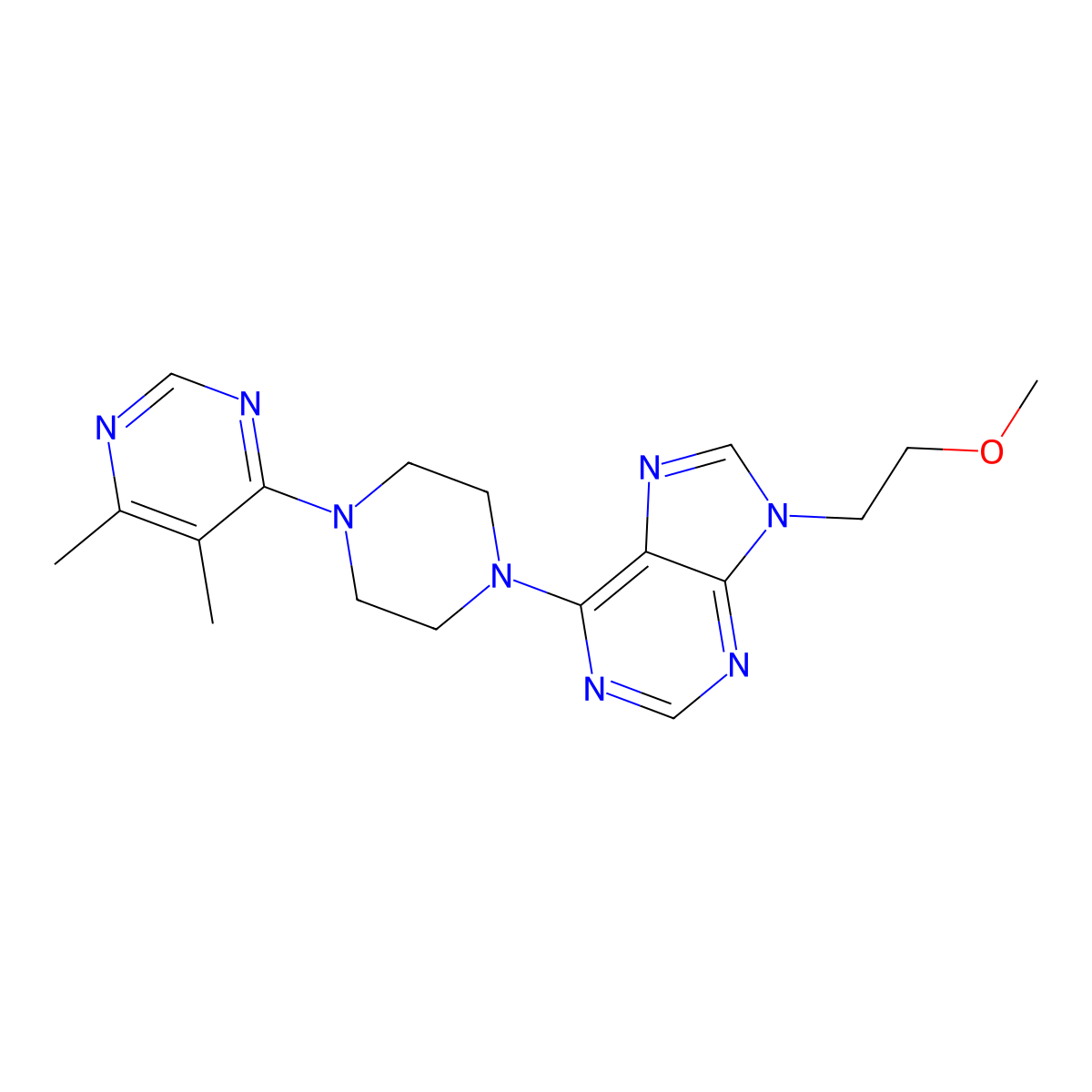 6-[4-(5,6-dimethylpyrimidin-4-yl)piperazin-1-yl]-9-(2-methoxyethyl)-9H-purine molecular structure, CAS 2640904-03-4