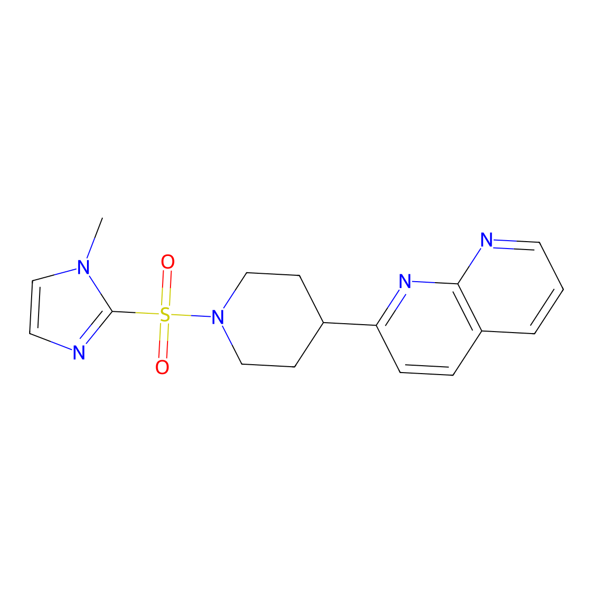 2-{1-[(1-methyl-1H-imidazol-2-yl)sulfonyl]piperidin-4-yl}-1,8-naphthyridine molecular structure, CAS 2640904-04-5