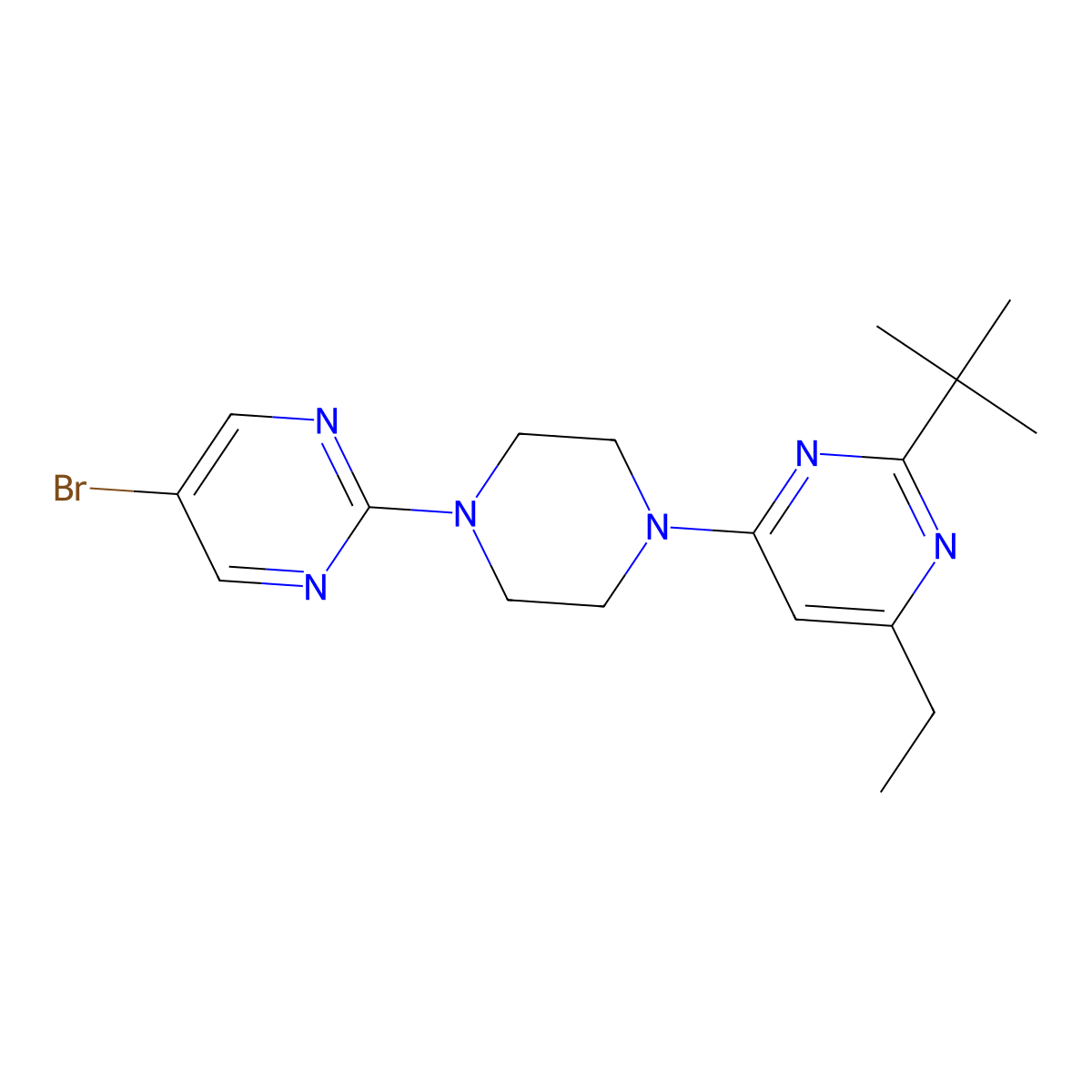 4-[4-(5-Bromopyrimidin-2-yl)piperazin-1-yl]-2-tert-butyl-6-ethylpyrimidine molecular structure, CAS 2640904-11-4
