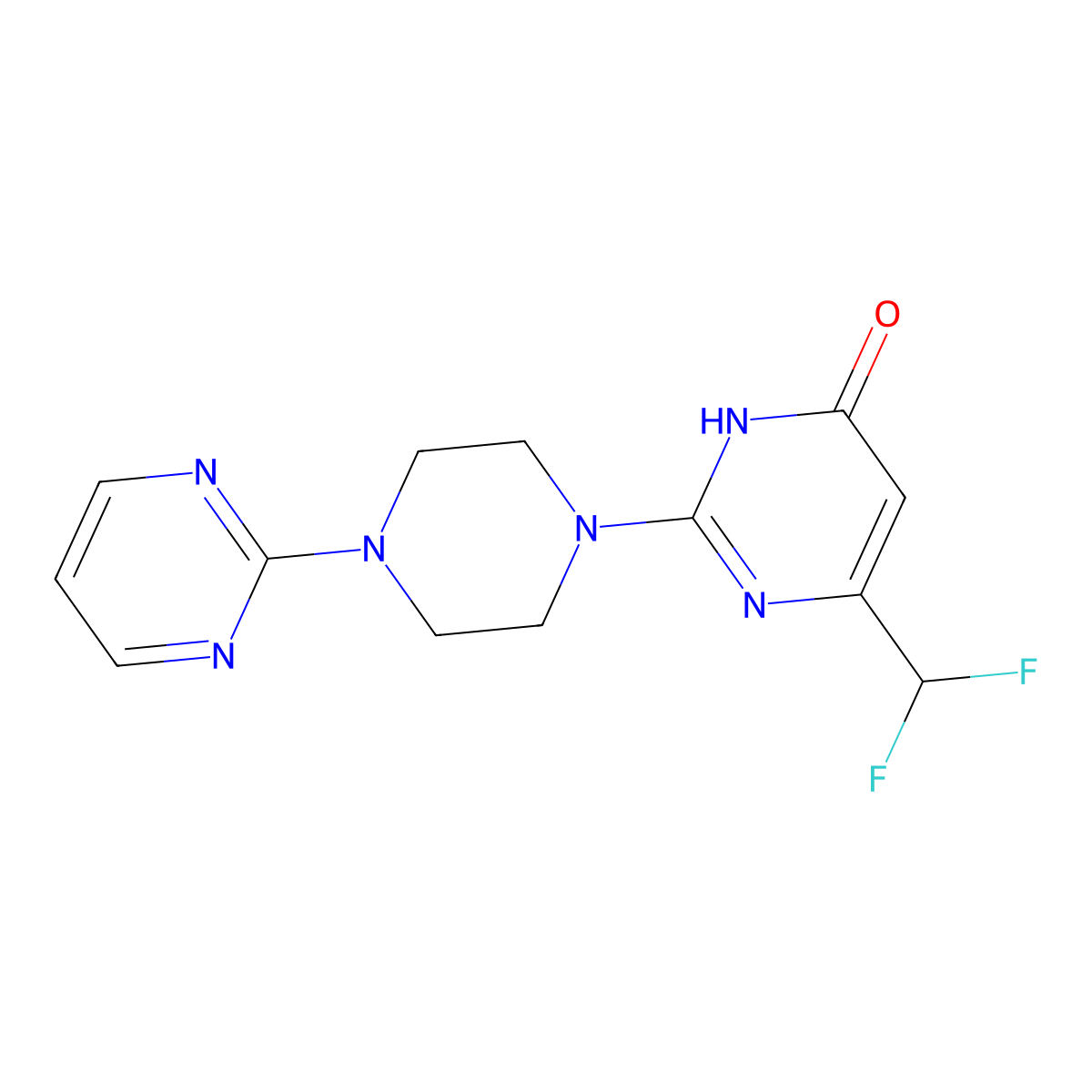 6-(Difluoromethyl)-2-[4-(pyrimidin-2-yl)piperazin-1-yl]-3,4-dihydropyrimidin-4-one molecular structure, CAS 2640904-13-6