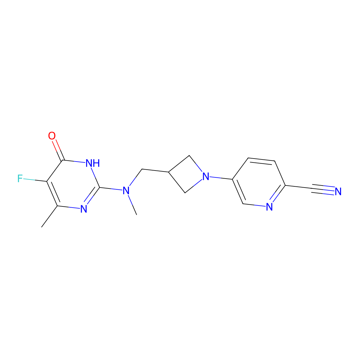5-(3-{[(5-Fluoro-4-methyl-6-oxo-1,6-dihydropyrimidin-2-yl)(methyl)amino]methyl}azetidin-1-yl)pyridine-2-carbonitrile molecular structure, CAS 2640904-14-7