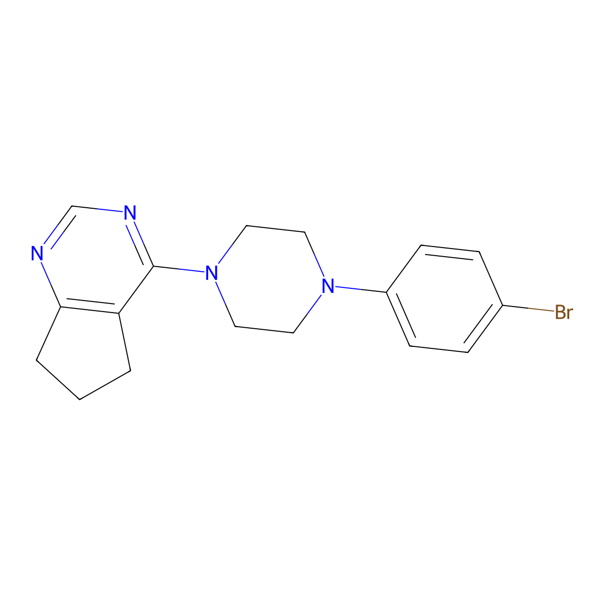 1-(4-bromophenyl)-4-{5H,6H,7H-cyclopenta[d]pyrimidin-4-yl}piperazine molecular structure, CAS 2640934-14-9