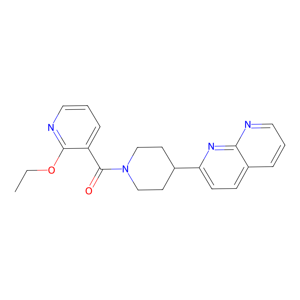 2-[1-(2-Ethoxypyridine-3-carbonyl)piperidin-4-yl]-1,8-naphthyridine molecular structure, CAS 2640934-24-1