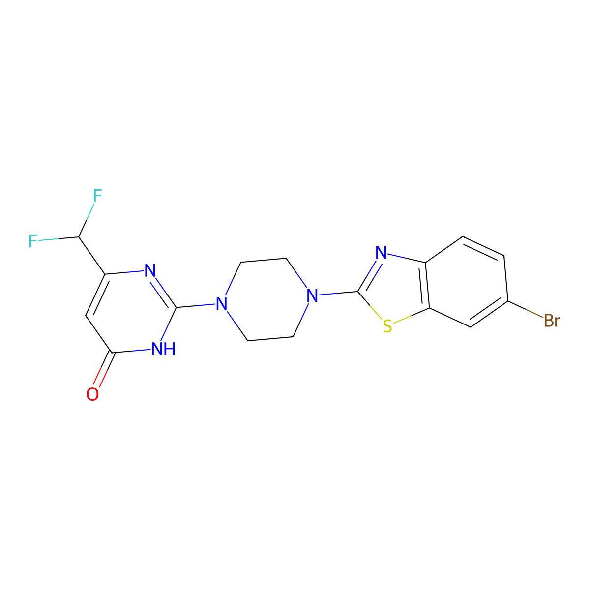 2-[4-(6-Bromo-1,3-benzothiazol-2-yl)piperazin-1-yl]-6-(difluoromethyl)-3,4-dihydropyrimidin-4-one molecular structure, CAS 2640934-26-3