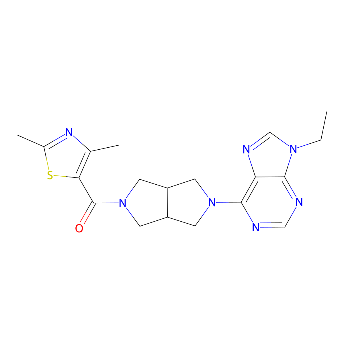 6-[5-(2,4-dimethyl-1,3-thiazole-5-carbonyl)-octahydropyrrolo[3,4-c]pyrrol-2-yl]-9-ethyl-9H-purine molecular structure, CAS 2640934-34-3