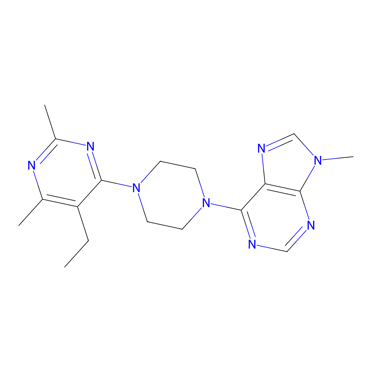 6-[4-(5-ethyl-2,6-dimethylpyrimidin-4-yl)piperazin-1-yl]-9-methyl-9H-purine molecular structure, CAS 2640934-36-5