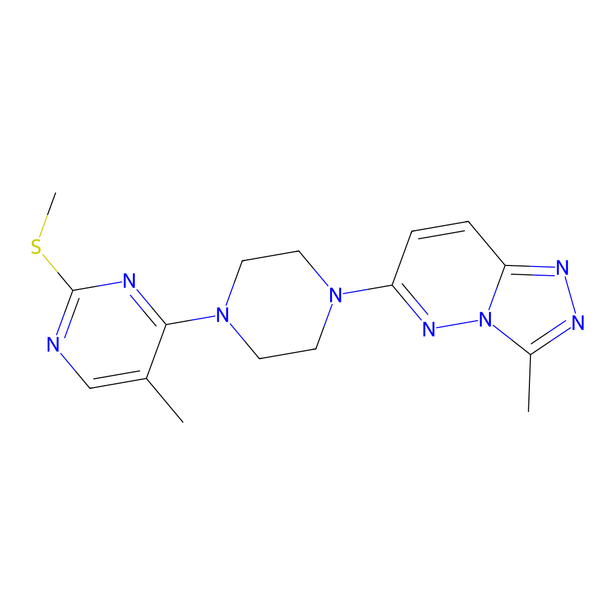 5-Methyl-4-(4-{3-methyl-[1,2,4]triazolo[4,3-b]pyridazin-6-yl}piperazin-1-yl)-2-(methylsulfanyl)pyrimidine molecular structure, CAS 2640934-38-7