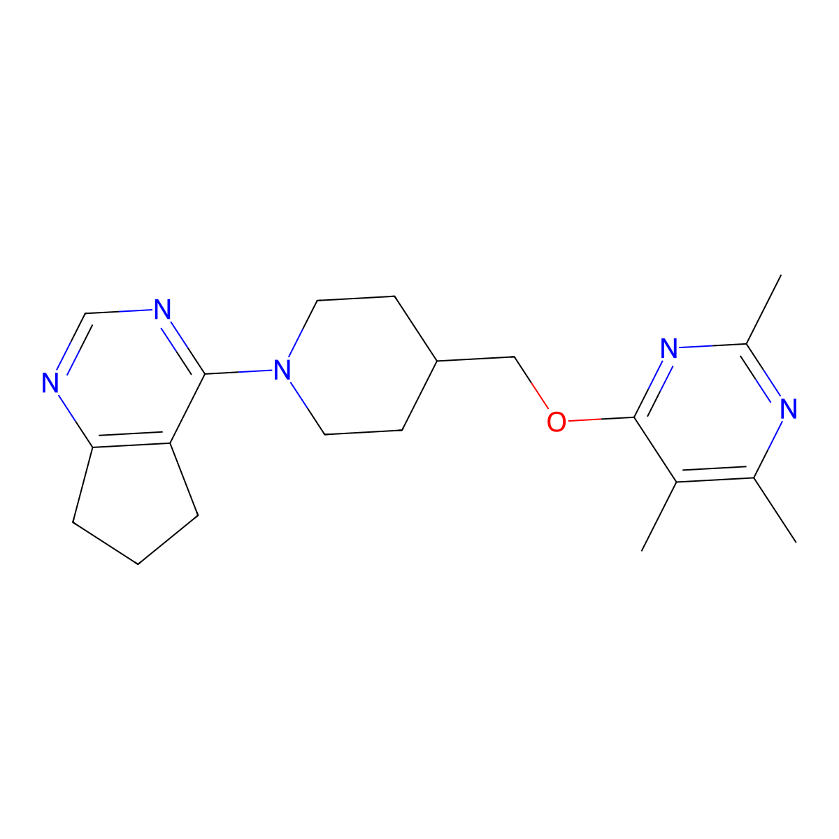4-[(1-{5H,6H,7H-cyclopenta[d]pyrimidin-4-yl}piperidin-4-yl)methoxy]-2,5,6-trimethylpyrimidine molecular structure, CAS 2640934-43-4