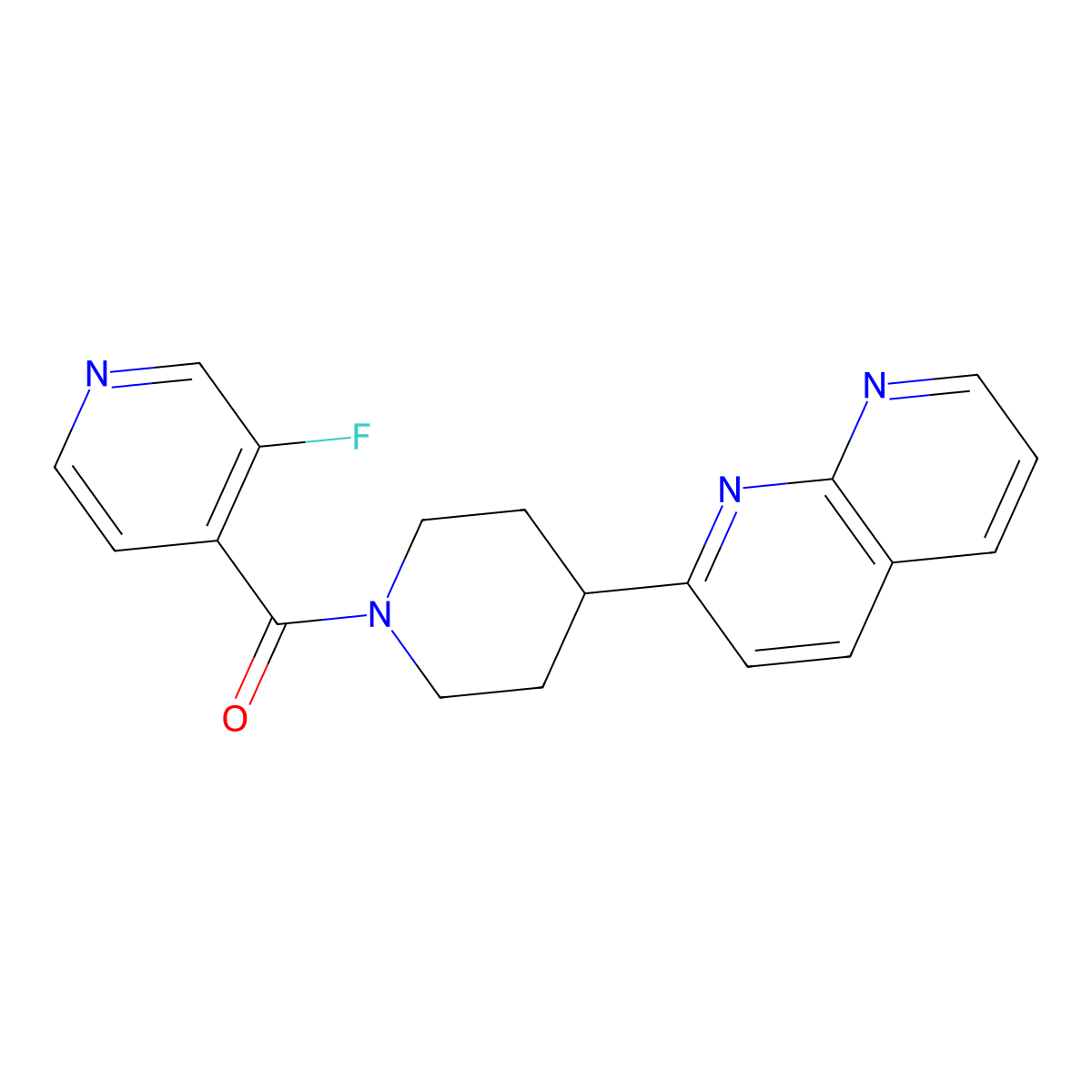 2-[1-(3-Fluoropyridine-4-carbonyl)piperidin-4-yl]-1,8-naphthyridine molecular structure, CAS 2640934-50-3