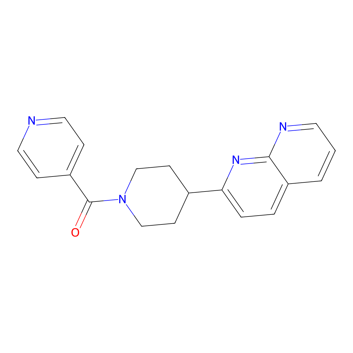 2-[1-(Pyridine-4-carbonyl)piperidin-4-yl]-1,8-naphthyridine molecular structure, CAS 2640934-51-4