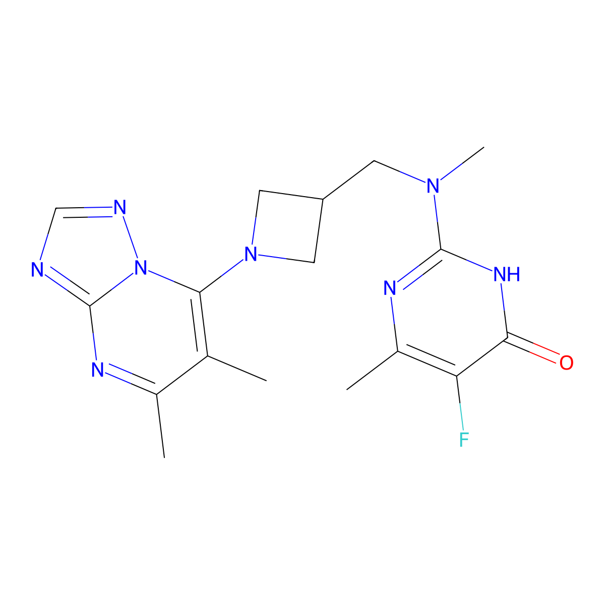 2-{[(1-{5,6-Dimethyl-[1,2,4]triazolo[1,5-a]pyrimidin-7-yl}azetidin-3-yl)methyl](methyl)amino}-5-fluoro-6-methyl-3,4-dihydropyrimidin-4-one molecular structure, CAS 2640934-53-6
