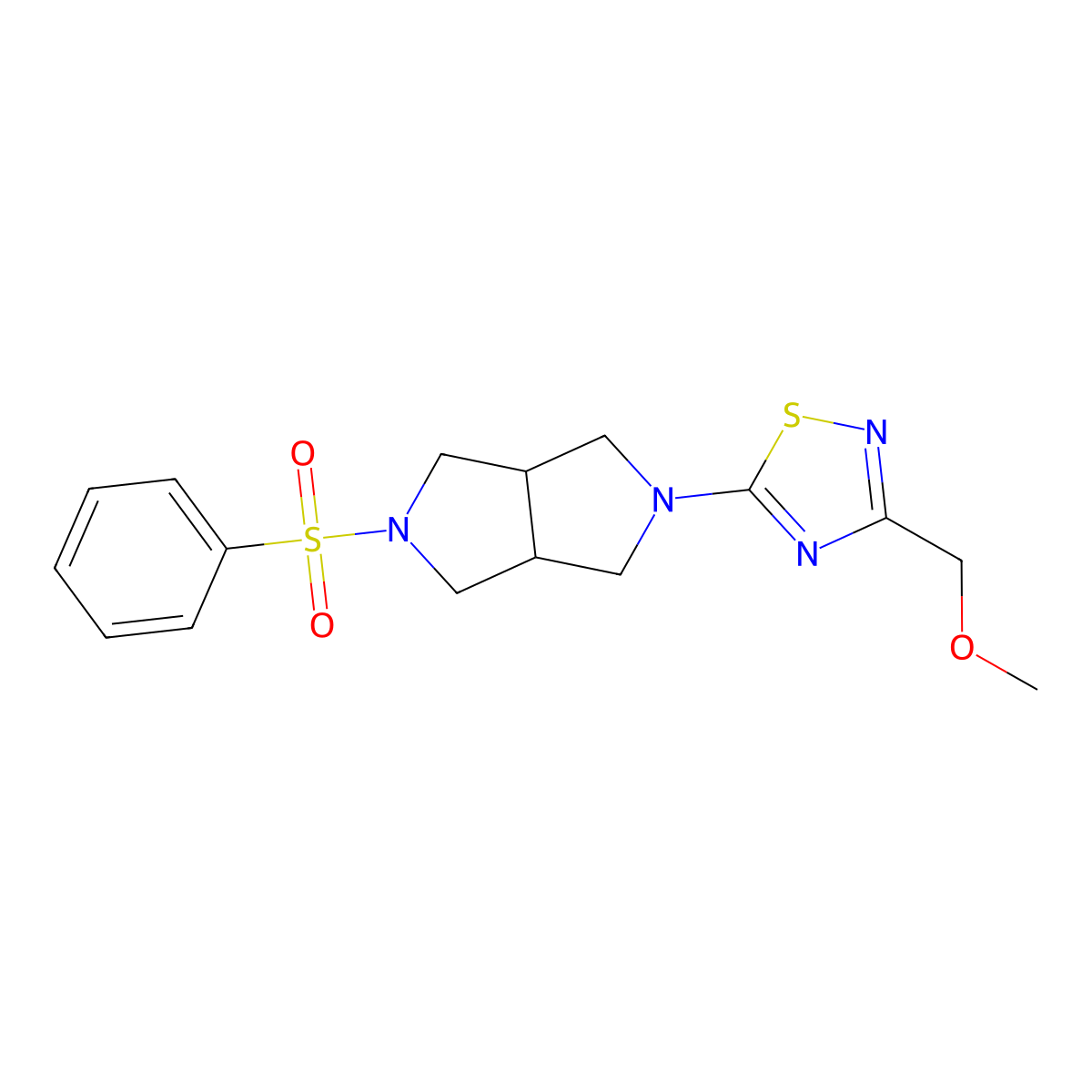 5-[5-(Benzenesulfonyl)-octahydropyrrolo[3,4-c]pyrrol-2-yl]-3-(methoxymethyl)-1,2,4-thiadiazole molecular structure, CAS 2640934-55-8