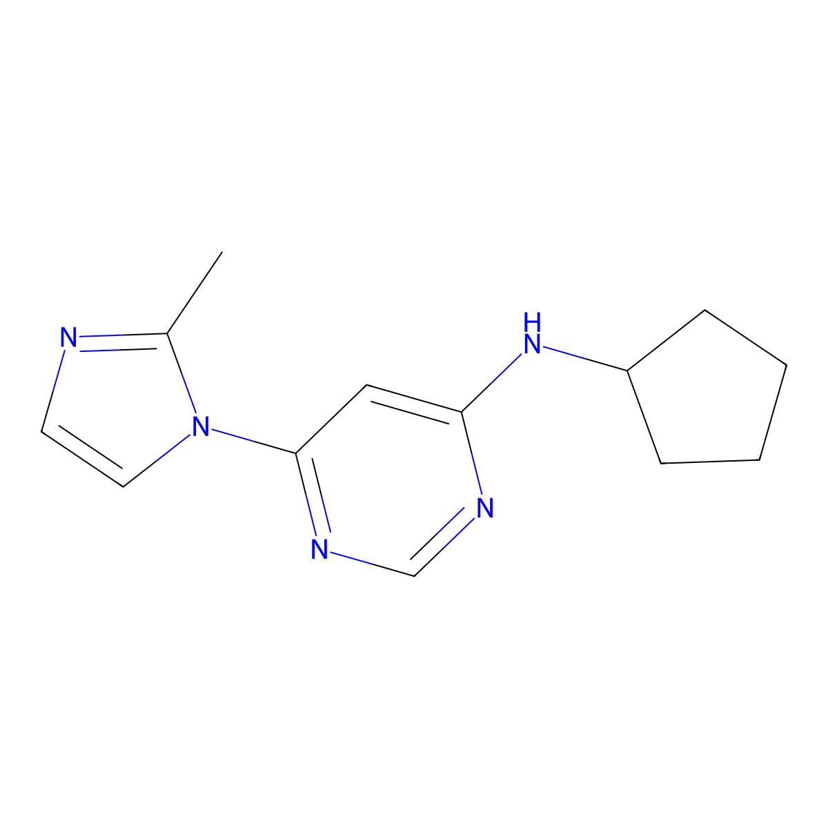 N-cyclopentyl-6-(2-methyl-1H-imidazol-1-yl)pyrimidin-4-amine molecular structure, CAS 2640934-58-1