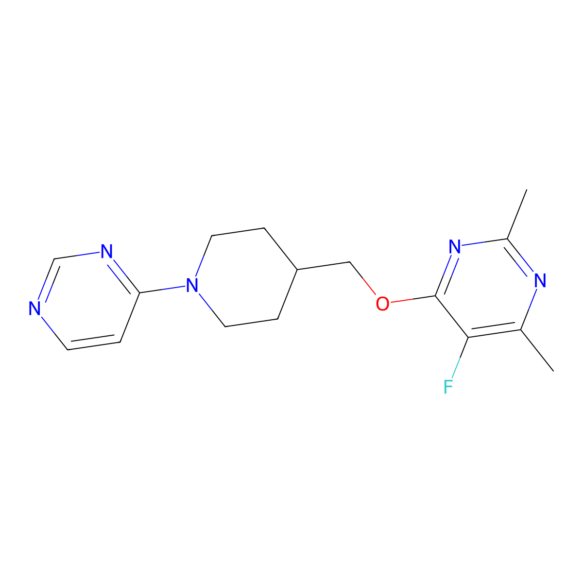 5-Fluoro-2,4-dimethyl-6-{[1-(pyrimidin-4-yl)piperidin-4-yl]methoxy}pyrimidine molecular structure, CAS 2640934-61-6