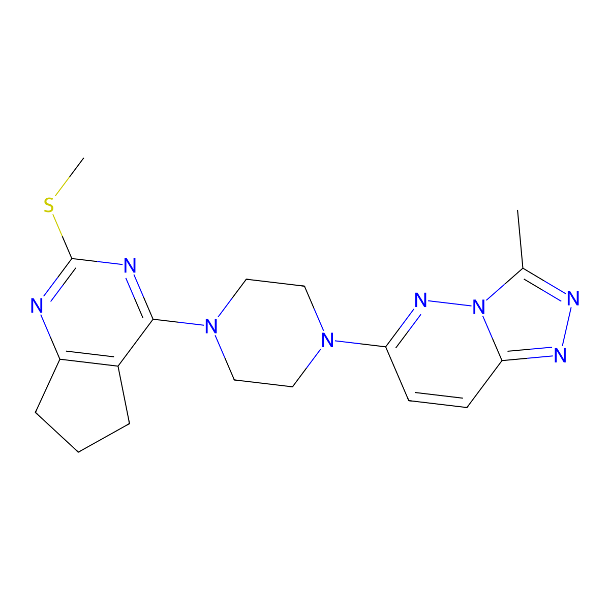 1-{3-methyl-[1,2,4]triazolo[4,3-b]pyridazin-6-yl}-4-[2-(methylsulfanyl)-5H,6H,7H-cyclopenta[d]pyrimidin-4-yl]piperazine molecular structure, CAS 2640934-63-8