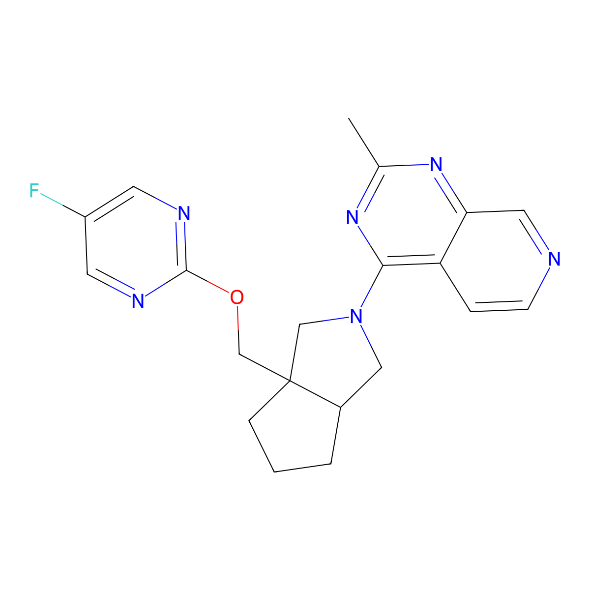 5-Fluoro-2-[(2-{2-methylpyrido[3,4-d]pyrimidin-4-yl}-octahydrocyclopenta[c]pyrrol-3a-yl)methoxy]pyrimidine molecular structure, CAS 2640934-66-1