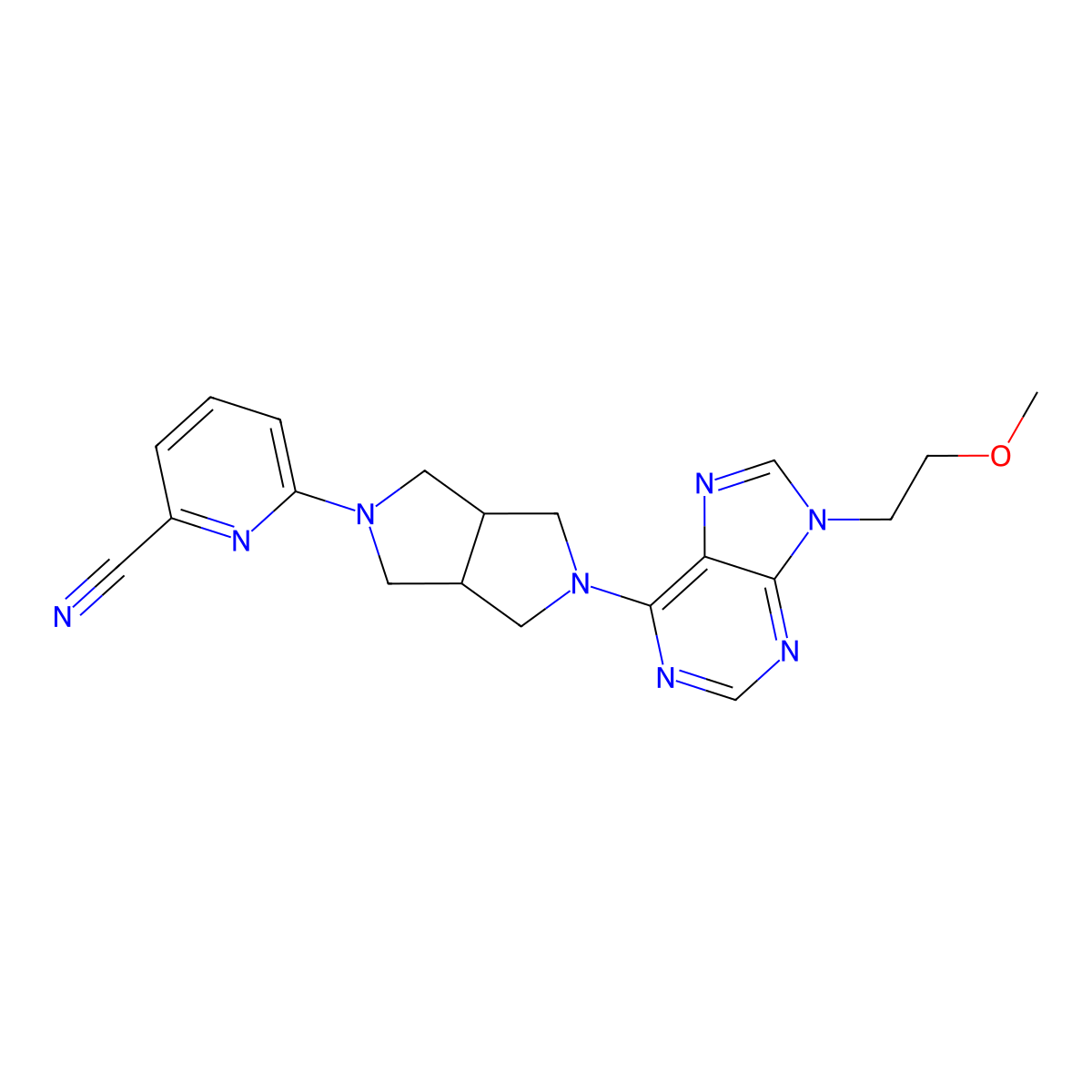 6-{5-[9-(2-methoxyethyl)-9H-purin-6-yl]-octahydropyrrolo[3,4-c]pyrrol-2-yl}pyridine-2-carbonitrile molecular structure, CAS 2640934-67-2
