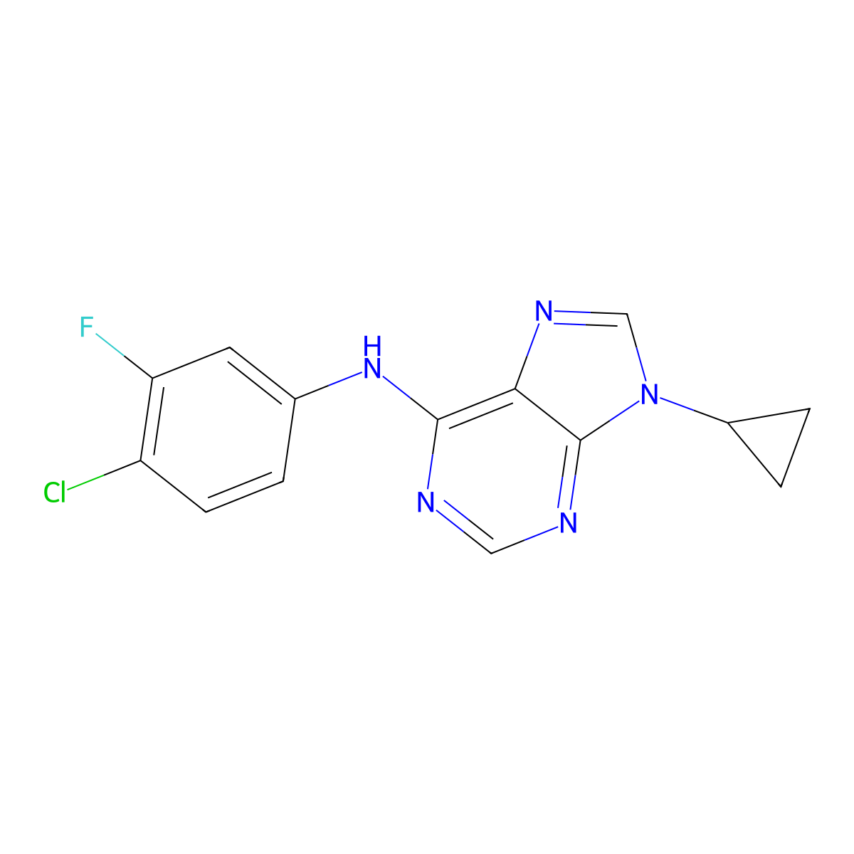 N-(4-chloro-3-fluorophenyl)-9-cyclopropyl-9H-purin-6-amine molecular structure, CAS 2640934-68-3