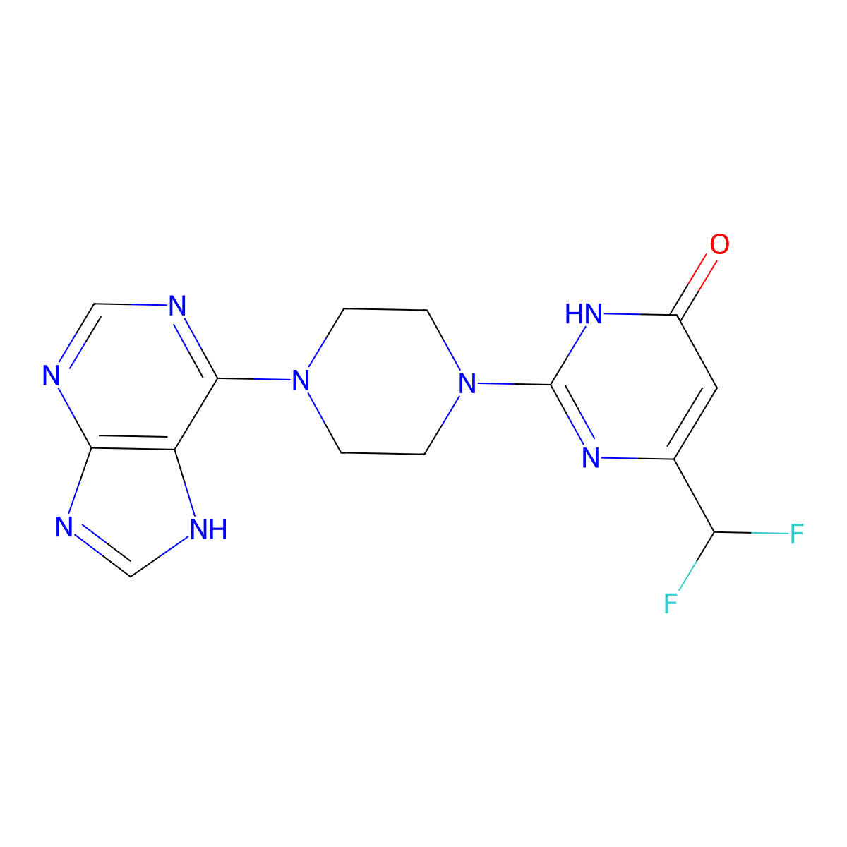 6-(difluoromethyl)-2-[4-(9H-purin-6-yl)piperazin-1-yl]-3,4-dihydropyrimidin-4-one molecular structure, CAS 2640934-71-8