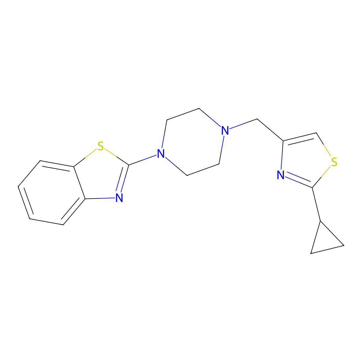 2-{4-[(2-Cyclopropyl-1,3-thiazol-4-yl)methyl]piperazin-1-yl}-1,3-benzothiazole molecular structure, CAS 2640934-73-0