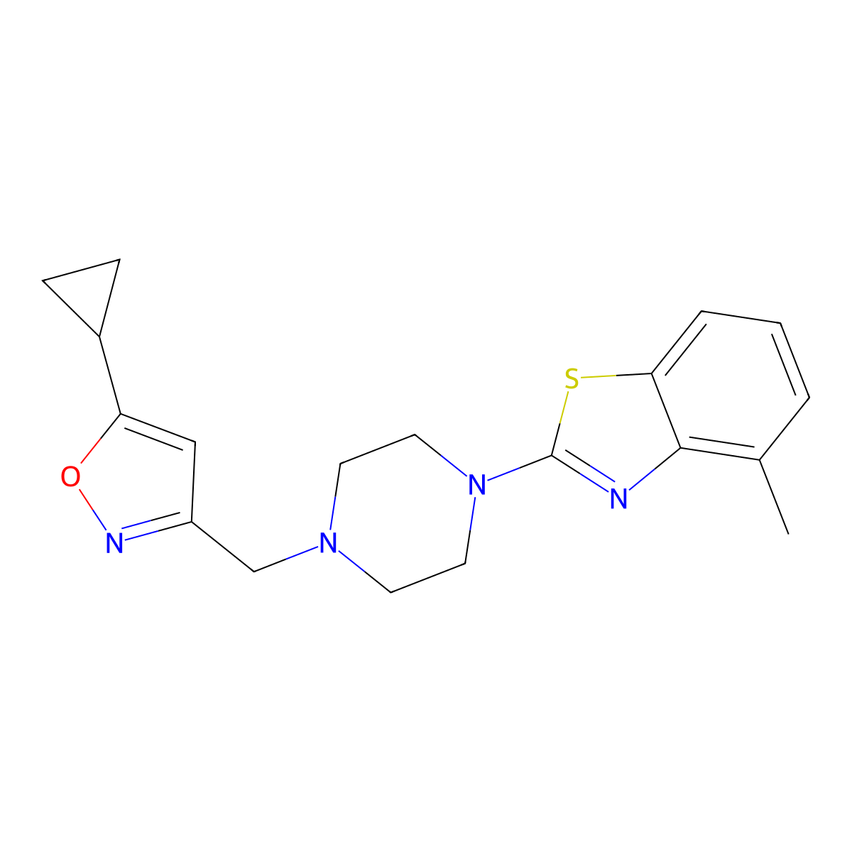 2-{4-[(5-Cyclopropyl-1,2-oxazol-3-yl)methyl]piperazin-1-yl}-4-methyl-1,3-benzothiazole molecular structure, CAS 2640934-75-2