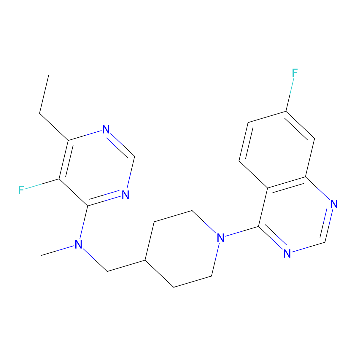6-ethyl-5-fluoro-N-{[1-(7-fluoroquinazolin-4-yl)piperidin-4-yl]methyl}-N-methylpyrimidin-4-amine molecular structure, CAS 2640934-77-4
