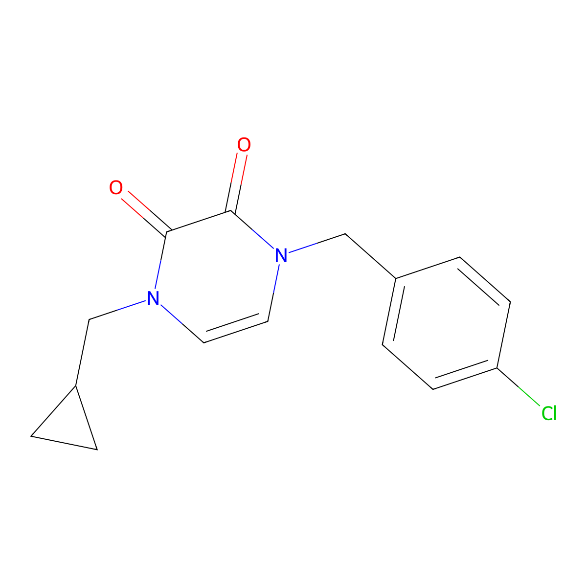 1-[(4-Chlorophenyl)methyl]-4-(cyclopropylmethyl)-1,2,3,4-tetrahydropyrazine-2,3-dione molecular structure, CAS 2640934-78-5