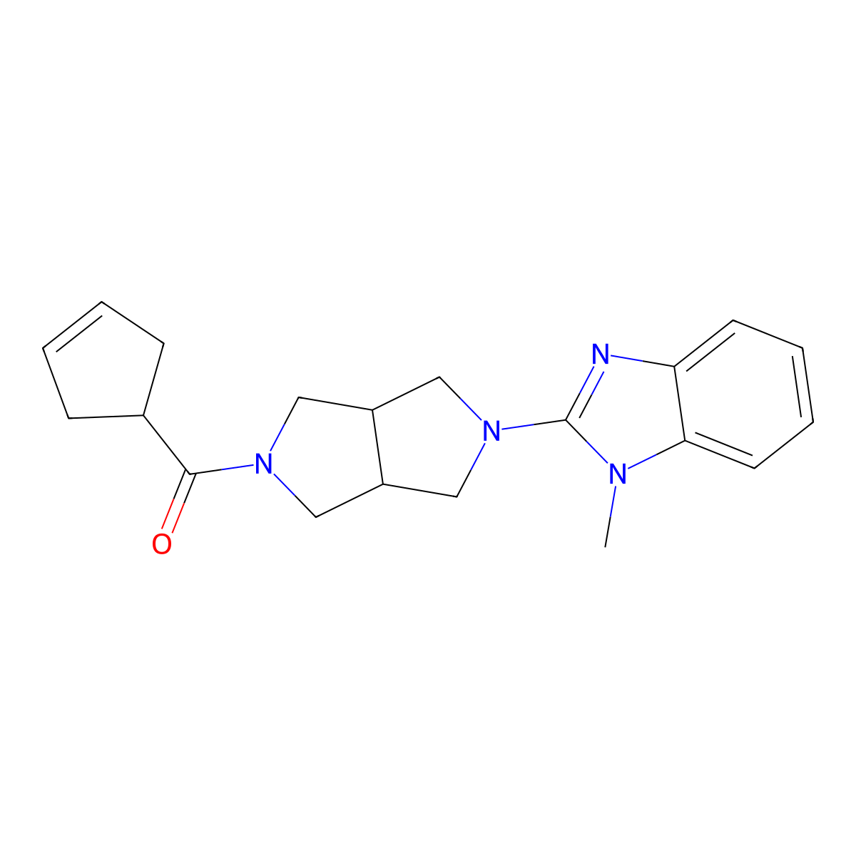 2-[5-(cyclopent-3-ene-1-carbonyl)-octahydropyrrolo[3,4-c]pyrrol-2-yl]-1-methyl-1H-1,3-benzodiazole molecular structure, CAS 2640934-80-9
