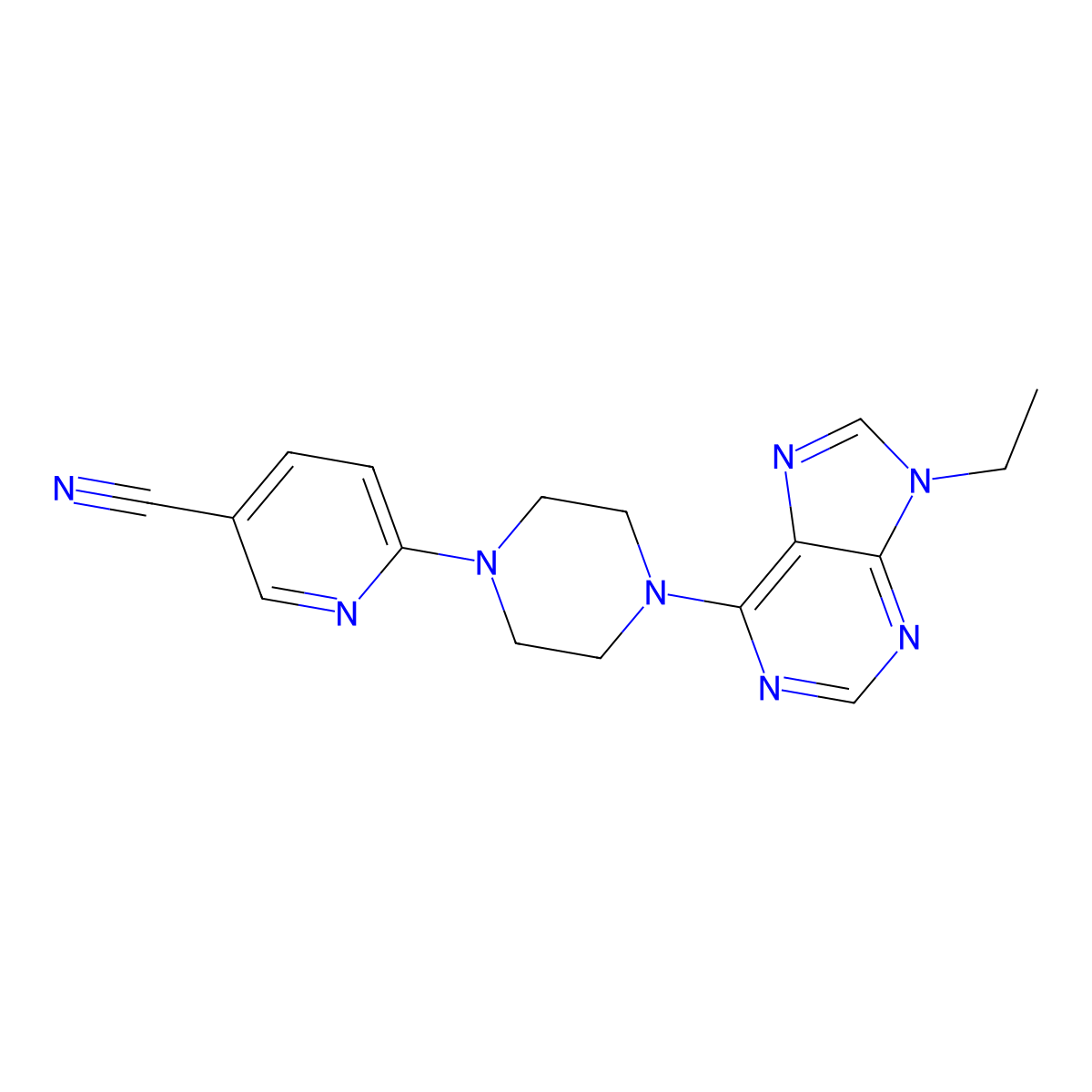 6-[4-(9-ethyl-9H-purin-6-yl)piperazin-1-yl]pyridine-3-carbonitrile molecular structure, CAS 2640934-81-0