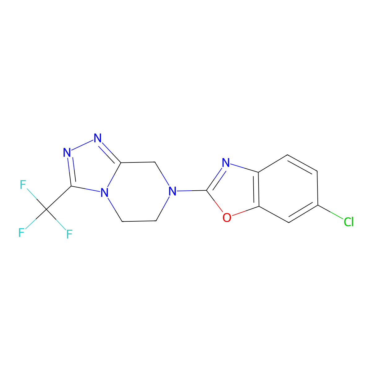 6-chloro-2-[3-(trifluoromethyl)-5H,6H,7H,8H-[1,2,4]triazolo[4,3-a]pyrazin-7-yl]-1,3-benzoxazole molecular structure, CAS 2640934-82-1