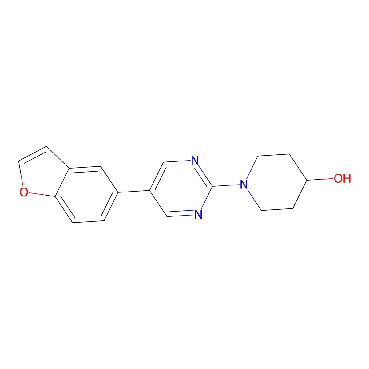1-[5-(1-Benzofuran-5-yl)pyrimidin-2-yl]piperidin-4-ol molecular structure, CAS 2640934-83-2