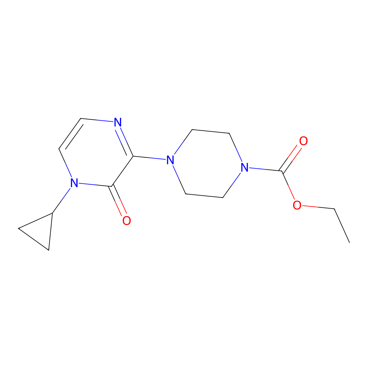 Ethyl 4-(4-cyclopropyl-3-oxo-3,4-dihydropyrazin-2-yl)piperazine-1-carboxylate molecular structure, CAS 2640934-90-1