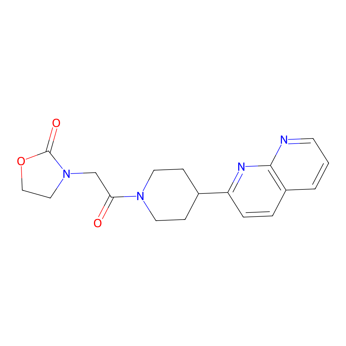 3-{2-[4-(1,8-Naphthyridin-2-yl)piperidin-1-yl]-2-oxoethyl}-1,3-oxazolidin-2-one molecular structure, CAS 2640934-95-6