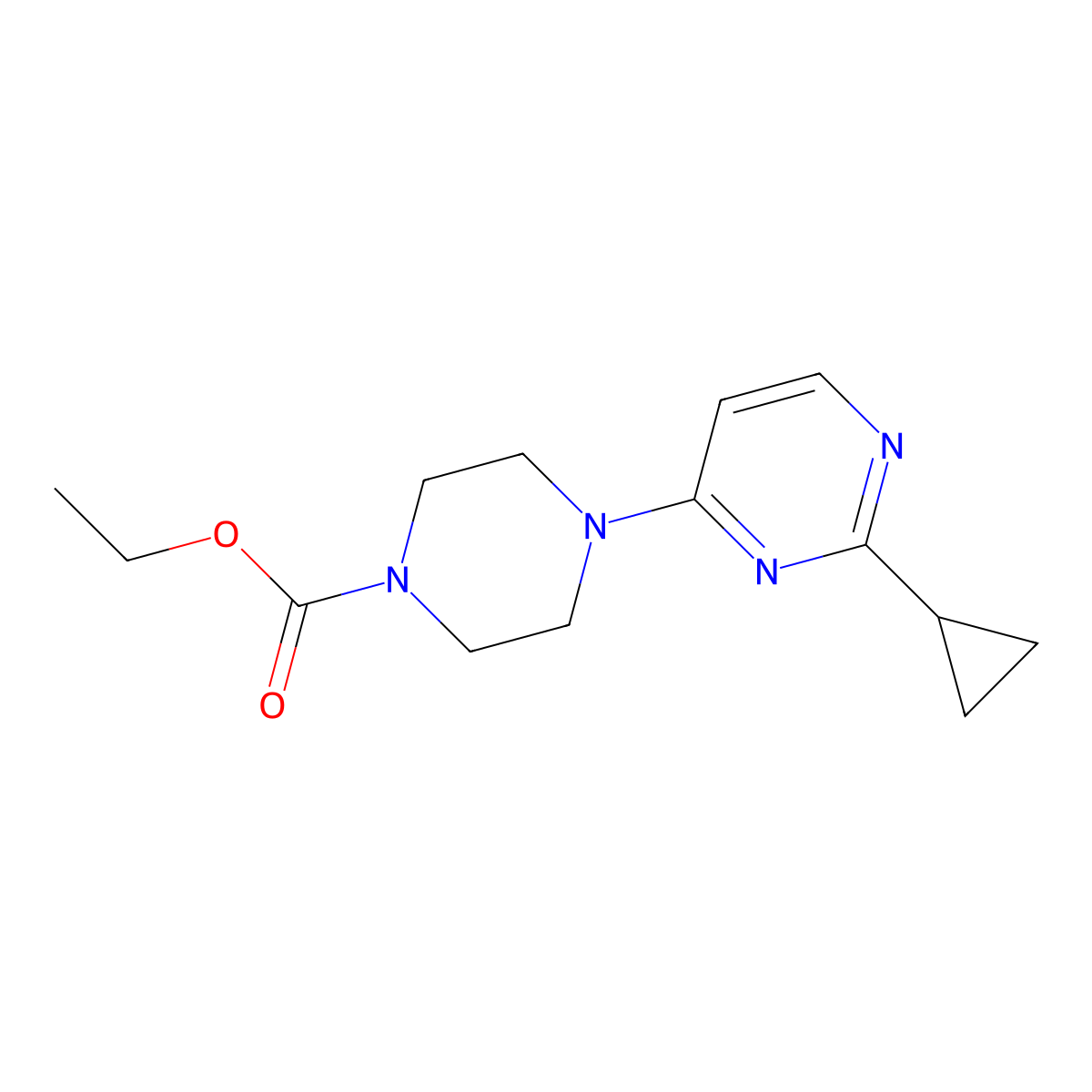 Ethyl 4-(2-cyclopropylpyrimidin-4-yl)piperazine-1-carboxylate molecular structure, CAS 2640934-96-7