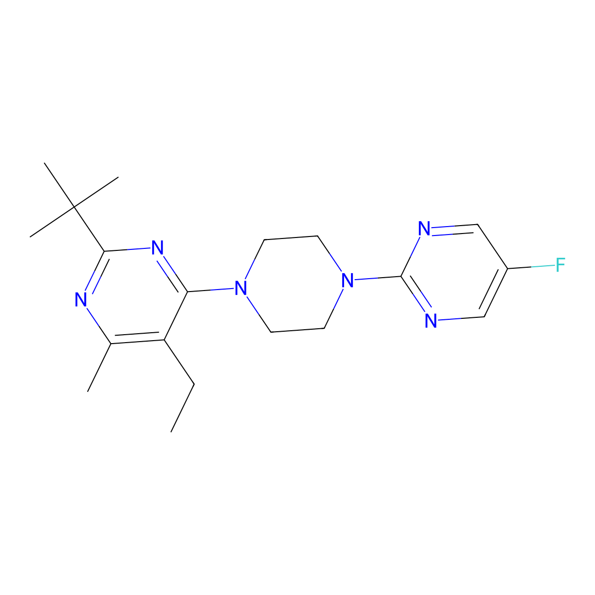 2-Tert-butyl-5-ethyl-4-[4-(5-fluoropyrimidin-2-yl)piperazin-1-yl]-6-methylpyrimidine molecular structure, CAS 2640934-97-8