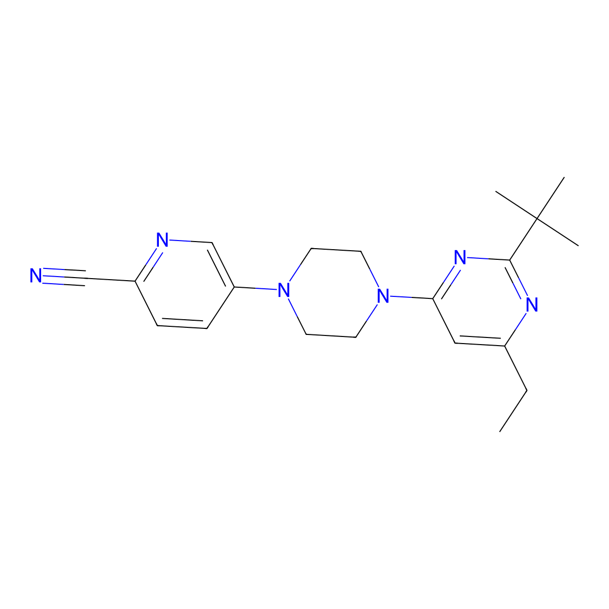 5-[4-(2-Tert-butyl-6-ethylpyrimidin-4-yl)piperazin-1-yl]pyridine-2-carbonitrile molecular structure, CAS 2640935-00-6
