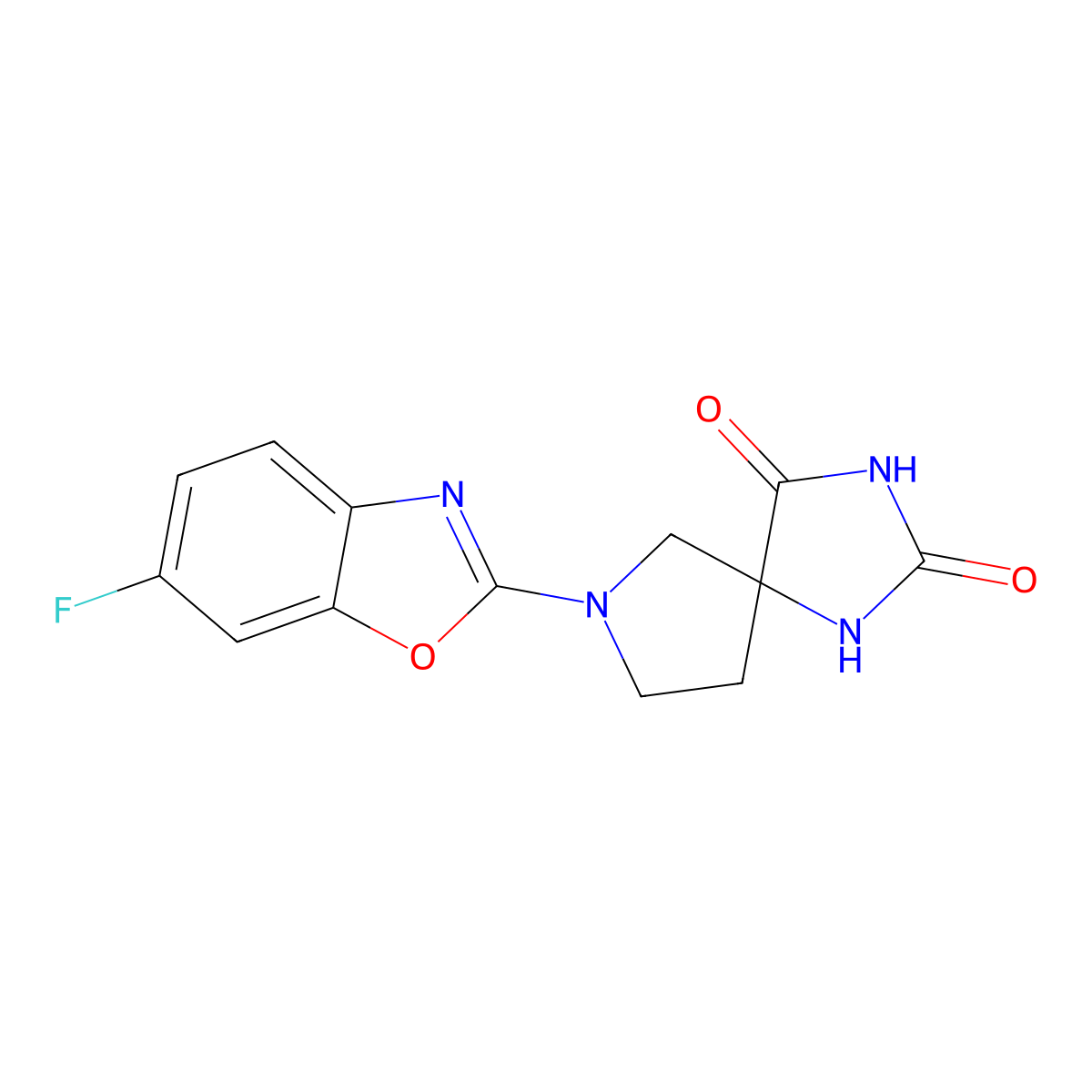 7-(6-Fluoro-1,3-benzoxazol-2-yl)-1,3,7-triazaspiro[4.4]nonane-2,4-dione molecular structure, CAS 2640935-01-7