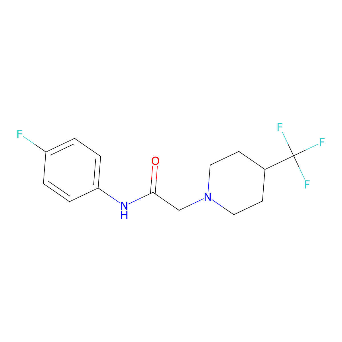 N-(4-fluorophenyl)-2-[4-(trifluoromethyl)piperidin-1-yl]acetamide molecular structure, CAS 2640935-14-2