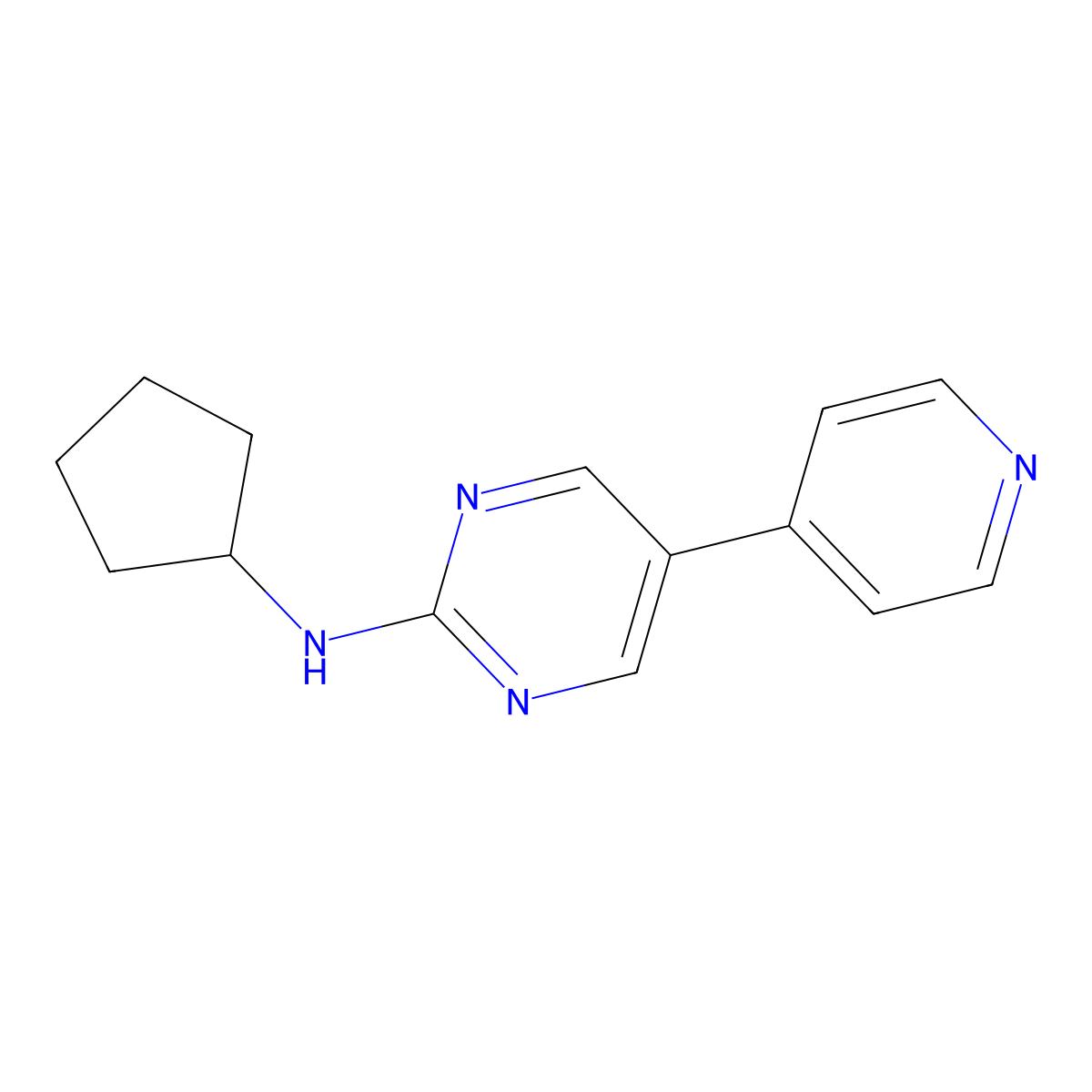 N-cyclopentyl-5-(pyridin-4-yl)pyrimidin-2-amine molecular structure, CAS 2640935-15-3