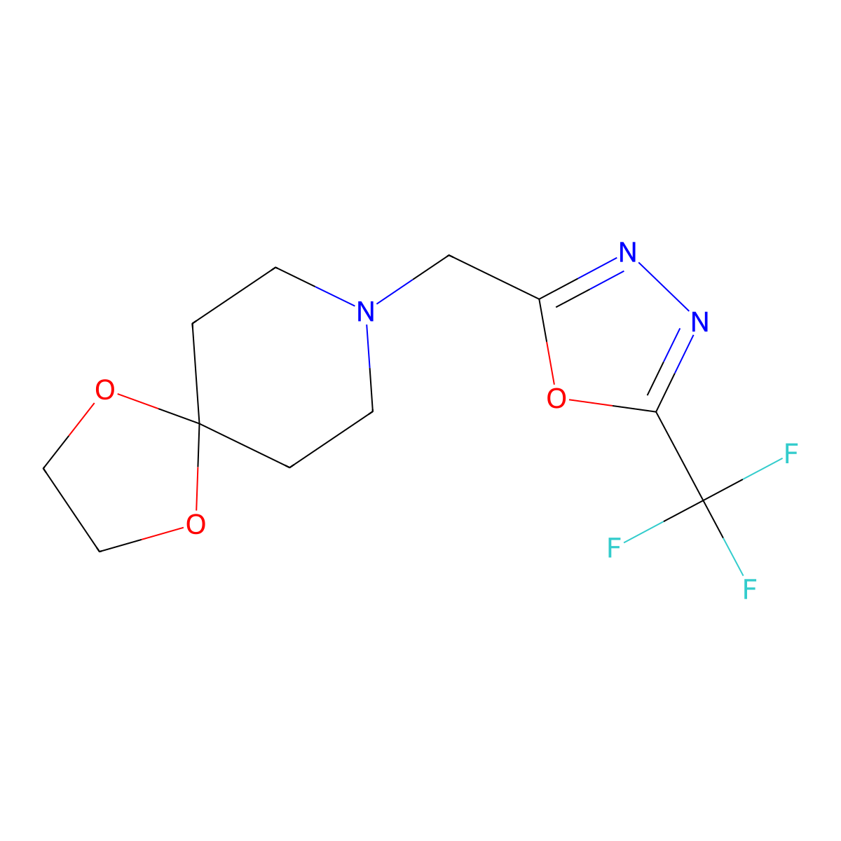 8-{[5-(Trifluoromethyl)-1,3,4-oxadiazol-2-yl]methyl}-1,4-dioxa-8-azaspiro[4.5]decane molecular structure, CAS 2640935-17-5