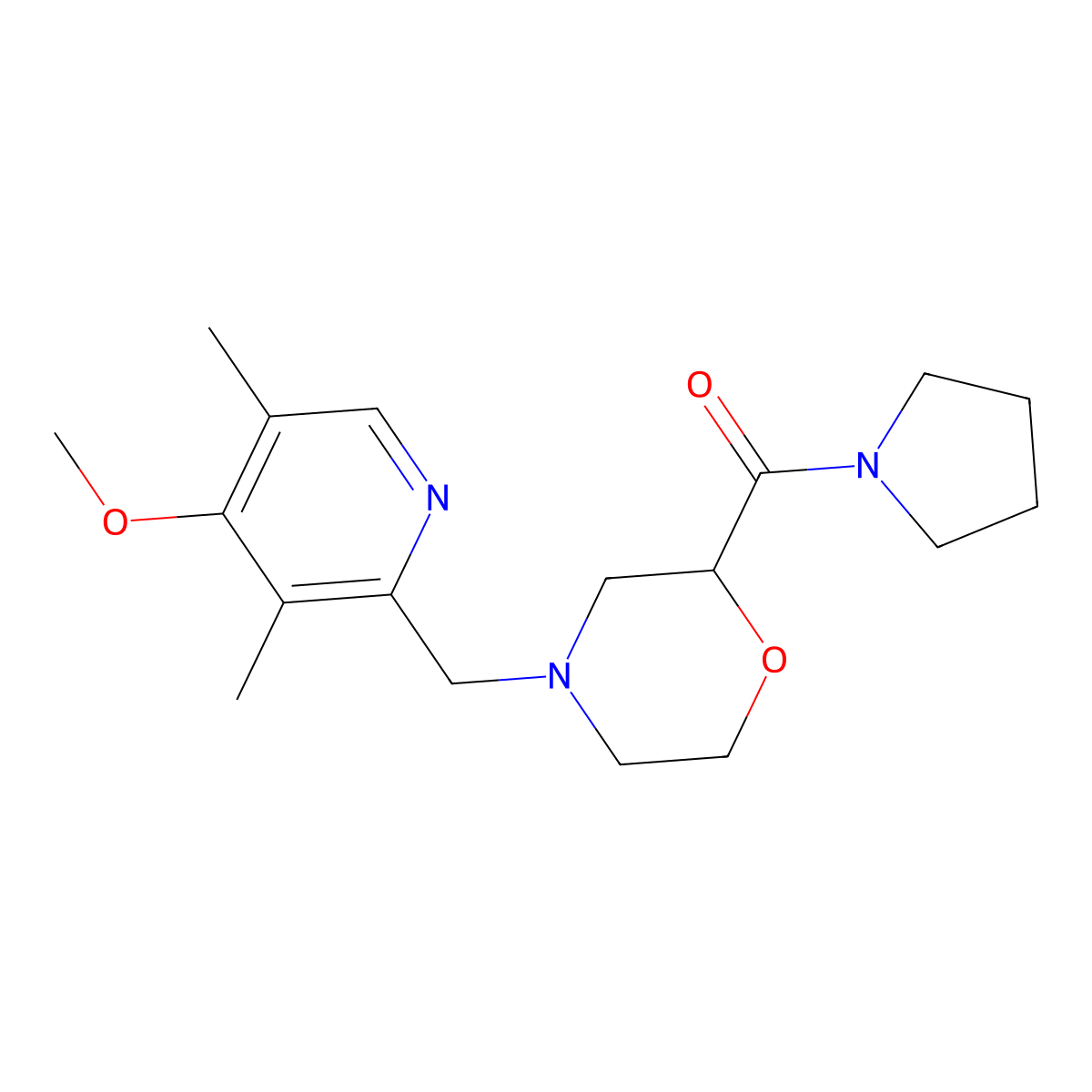 4-[(4-Methoxy-3,5-dimethylpyridin-2-yl)methyl]-2-(pyrrolidine-1-carbonyl)morpholine molecular structure, CAS 2640935-18-6