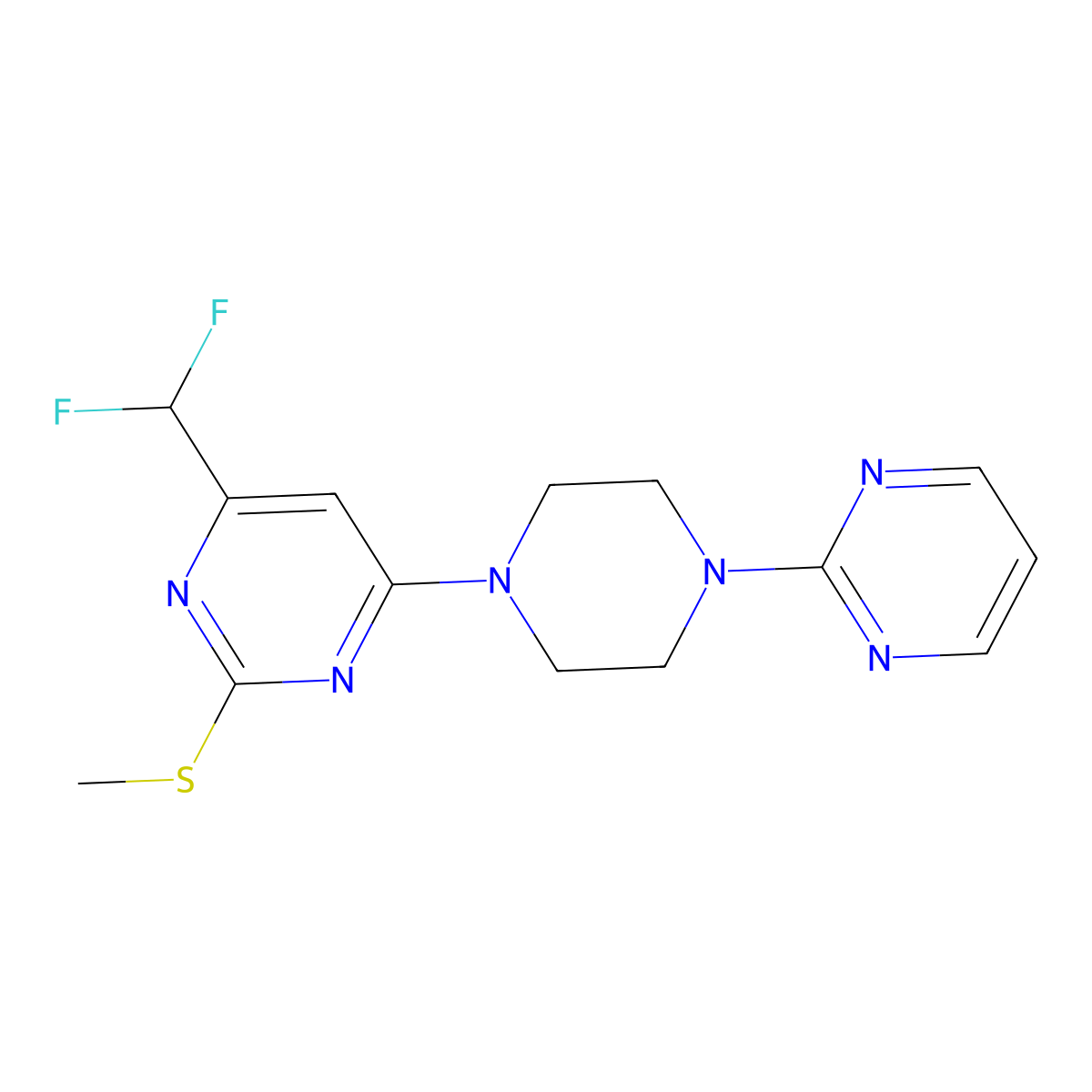 4-(Difluoromethyl)-2-(methylsulfanyl)-6-[4-(pyrimidin-2-yl)piperazin-1-yl]pyrimidine molecular structure, CAS 2640935-22-2
